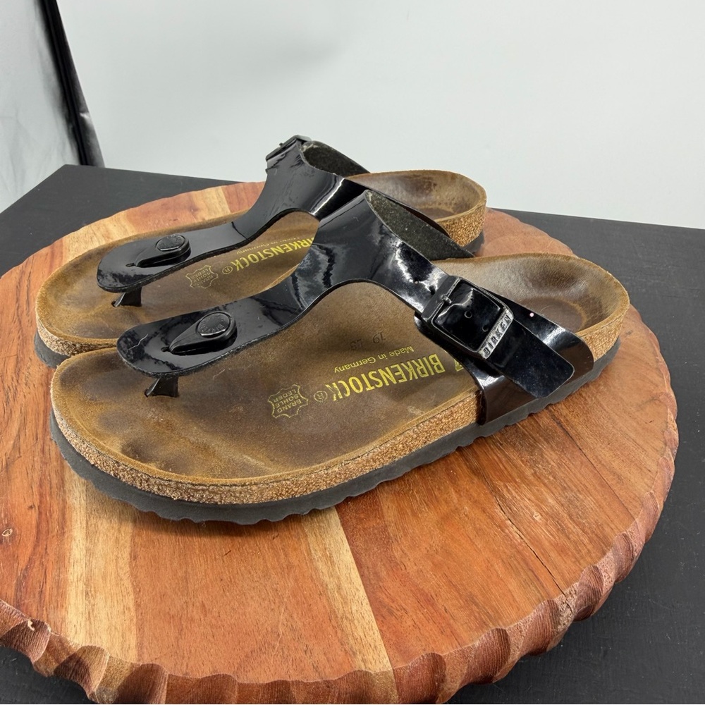 Birkenstock Gizeh Black Patent Birko-Flor‎ thong sandals high-shine 37 6 narrow